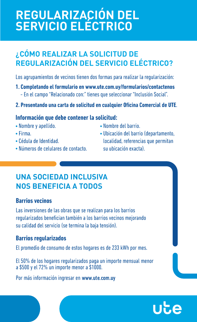 Información sobre cómo realizar la regularización del servicio eléctrico.