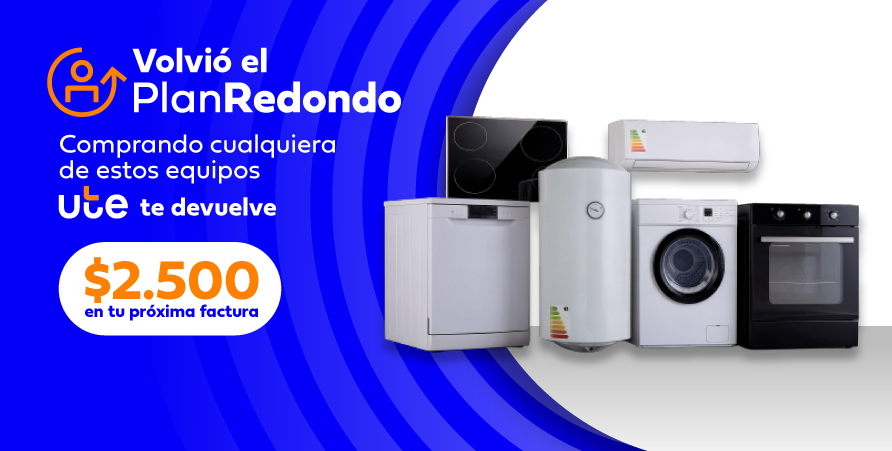 Imagen en fondo azul y blanco con el logo del Plan Redondo y con todos los electrodomésticos adheridos al plan
